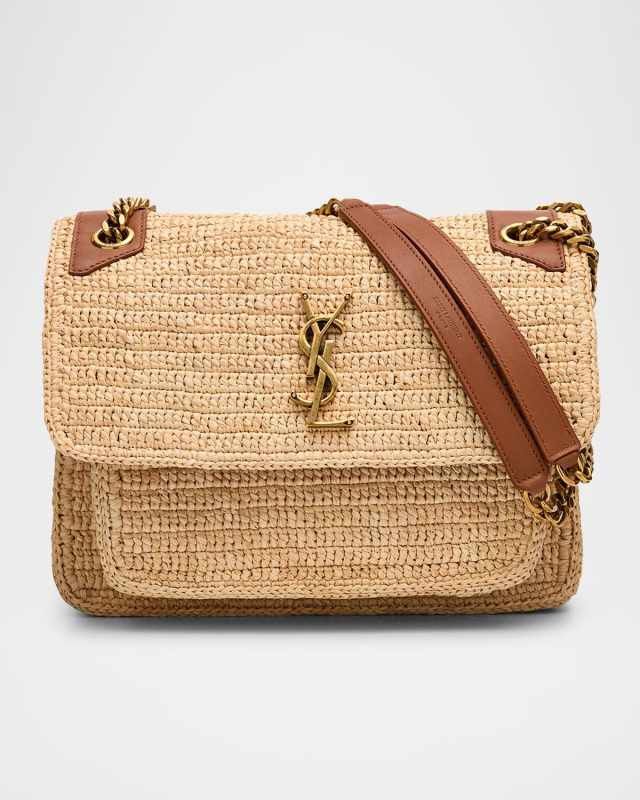 Niki Medium YSL Shoulder Bag in Raffia